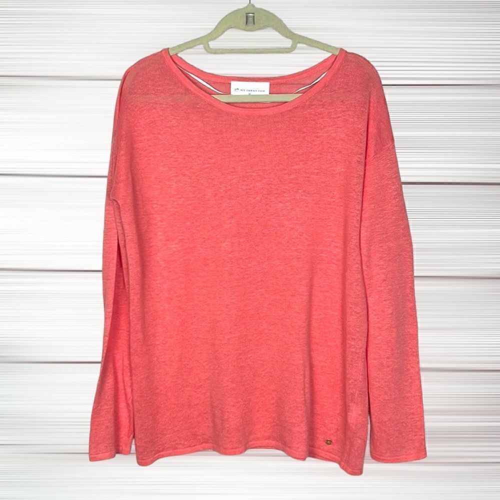 NWOT SOUTHERN TIDE Coral Knit Linen Boat Neck Long Sleeve Oversize Top Blouse M
